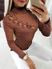 Frauen Pullover Kaffee Braun Ösen Langarm Polyester Pullover Casual Tops