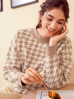 Frauen Pullover Khaki Jewel Neck Langarm Polyester Pullover Casual Bluse