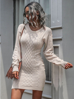 Frauen Pullover Kleid Soft Pink Bodycon Kleider Gemusterte Langarm Casual Jewel Neck Kleid Etuikleid