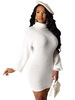 Frauen Pullover Kleid Weiß High Collar Casual Bodycon Kleider Langarm Pullover Bleistiftkleid