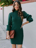 Frauen Pullover Kleid Weiß Langarm Casual Bodycon Kleider High Collar Etuikleid Mit Hammelärmeln