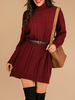 Frauen Pullover Kleider Burgund High Collar Langarm Strickkleid