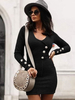 Frauen Pullover Kleider Khaki Jewel Neck Buttons Langarm Bodycon Kleid