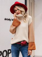 Frauen Pullover Orange High Collar Langarm Polyester Freizeitpullover