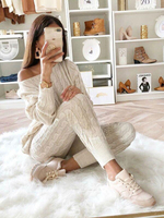 Frauen Pullover Outfit Zweiteilige Sets weiße Acryl Jewel Ausschnitt Geometric Classic Long Sleeves