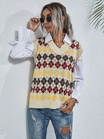 Frauen Pullover Pullover Aprikose gedruckt V-Ausschnitt Ärmellose Baumwolle Pullover Weste