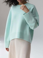 Frauen Pullover Pullover Aprikose Juwel Hals lange Ärmel Baumwolle Blend Pullover