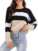 Frauen Pullover Pullover Aprikose Rundhalsausschnitt Langarm Streifen Pullover