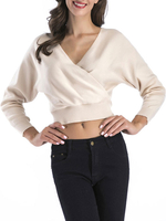 Frauen Pullover Pullover Aprikose V-Ausschnitt Langarm Lagen Crop Wrap Sweater