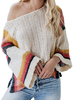 Frauen Pullover Pullover Aprikosenstreifen Bateau Neck Langarm Casual Sweater