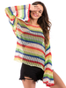 Frauen Pullover Pullover ausgeschnitten Farbe Block Juwel Hals lange Ärmel ausgestellte Ärmel Acrylpullover