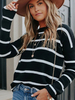 Frauen Pullover Pullover Black Stripes Jewel Neck Langarm Acryl Pullover