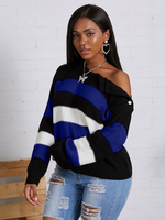 Frauen Pullover Pullover Blue Bateau Neck Langarm Acryl Pullover