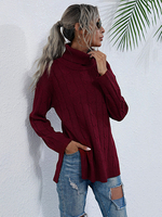 Frauen Pullover Pullover Burgunder High Collar Langarm Baumwolle Winterpullover