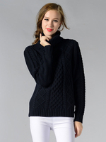 Frauen Pullover Pullover Deep Blue High Collar Langarm Acryl Casual Sweater