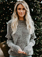 Frauen Pullover Pullover Deep Grey Jewel Neck Langarm Acryl Pullover