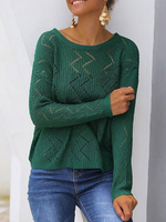 Frauen Pullover Pullover Dunkelgrün Jewel Neck Long Sleeves Sheer Acryl Pullover