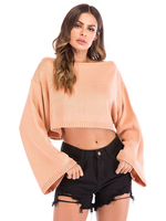 Frauen Pullover Pullover Fleisch Bateau Neck Langarm Baumwolle Winterpullover