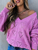 Frauen Pullover Pullover Fuchsia V-Ausschnitt Langarm Acryl Pullover