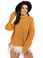 Frauen Pullover Pullover Gelb High Collar Langarm Polyester Winterpullover
