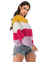 Frauen Pullover Pullover Gelb Weiß Rot Split Farbe Farbblock Jewel Neck Langarm Baumwolle Winterpullover