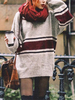 Frauen Pullover Pullover Grau Farbblock Langarm Pullover Kleid