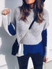 Frauen Pullover Pullover Grau Farbe Block Jewel Neck Langarm Wollpullover
