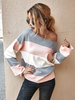 Frauen Pullover Pullover Grau Rosa Farbblock Lange Ärmel Offene Schulter Polyester Pullover
