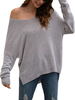 Frauen Pullover Pullover Grau Split Front V-Ausschnitt Langarm Asymmetrische Acryl Pullover