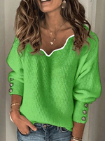 Frauen Pullover Pullover Grün V-Ausschnitt Langarm Pullover