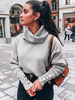 Frauen Pullover Pullover Hellgrau Knöpfe Hohe Kragen Langarm Pullover