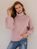 Frauen Pullover Pullover High Collar Sweater Puffärmel Pink Sweater
