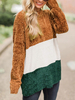 Frauen Pullover Pullover Kaffee Braun Farbe Block Jewel Neck Langarm Polyester Pullover