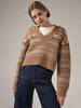 Frauen Pullover Pullover Kamel Geometrische V-Ausschnitt Lange Ärmel Polyester Pullover
