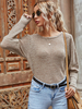 Frauen Pullover Pullover Khaki Jewel Ausschnitt mit langen Ärmeln Polyester Pullover Hemd