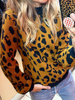 Frauen Pullover Pullover Leopard Jewel Neck Langarm Pullover