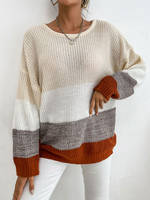 Frauen Pullover Pullover Light Apricot Cut Out Color Block Jewel Neck Lange Ärmel Stretch Polyester Pullover