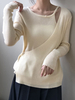 Frauen Pullover Pullover Light Apricot Jewel Neck Lange Ärmel Gefälschte Zweiteiler Pullover