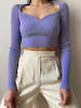 Frauen Pullover Pullover Lila Crochet Sweetheart Neck Long Sleeves Stretch Lycra Spandex Pullover