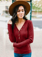 Frauen Pullover Pullover mit V-Ausschnitt Langarm Knöpfe lässige Strickwaren