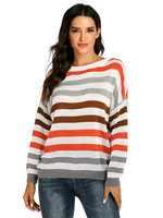 Frauen Pullover Pullover Oragnge Red Stripes Jewel Neck Long Sleeves Maxi-Pullover