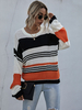 Frauen Pullover Pullover Orange Streifen Color Block Jewel Neck Langarm Baumwolle Pullover