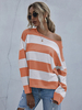 Frauen Pullover Pullover Orange Streifen Jewel Neck Langarm Polyester Pullover