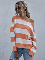 Frauen Pullover Pullover Orange Streifen Jewel Neck Langarm Polyester Pullover