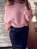 Frauen Pullover Pullover Pink Scoop Neck Langarm Polyester Pullover