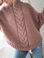 Frauen Pullover Pullover Rosa hohe Kragen mit langen Ärmeln Acryl Pullover