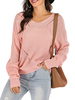 Frauen Pullover Pullover Rosa Schnürung V-Ausschnitt Langarm Aushöhlen Acryl Pullover