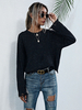 Frauen Pullover Pullover Schwarz bedruckt Juwelenhals Langarm Baumwolle Pullover