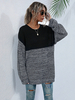Frauen Pullover Pullover Schwarz Farbe Block Jewel Neck Langarm Baumwolle Pullover
