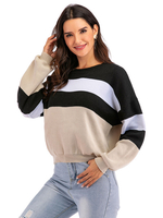 Frauen Pullover Pullover Schwarz Weiß Split Color Block Jewel Neck Langarm Polyester Pullover